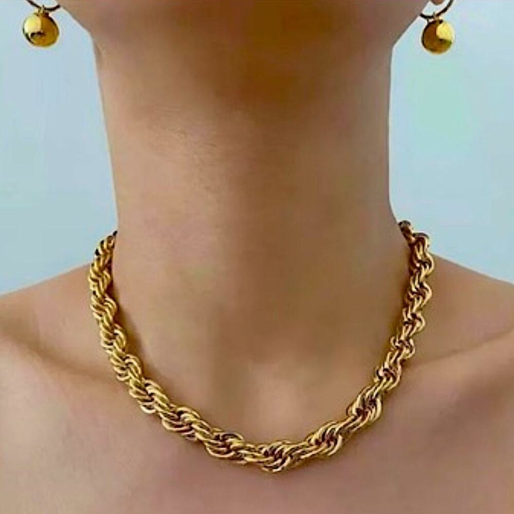 Gold Rope Statement Necklace Stainless Steel Gold Plated Unisex